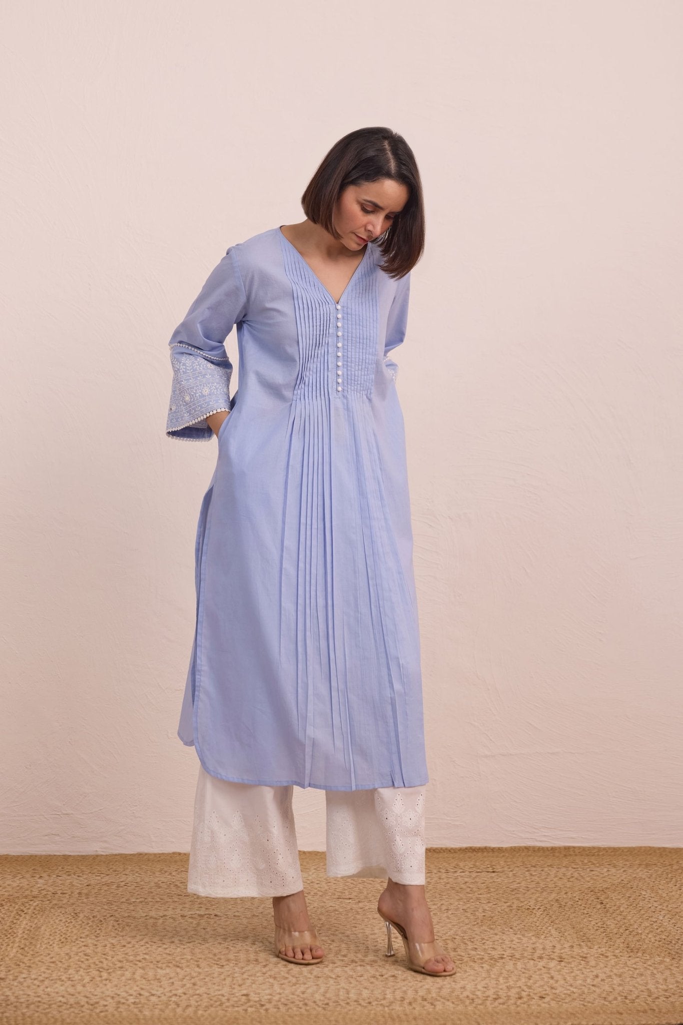 Powder Blue Pintuck Embellished Co - ord Set - Tara - C - Tara