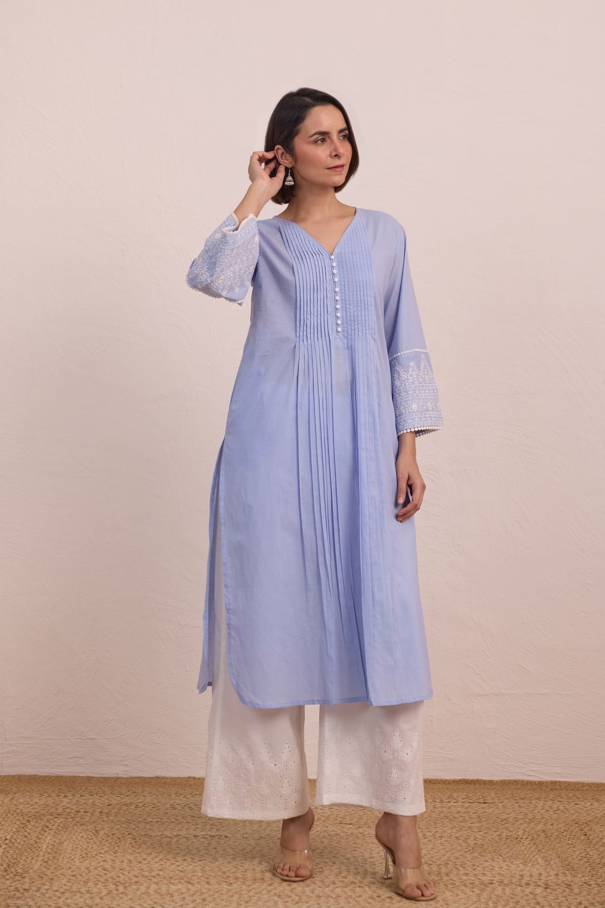 Powder Blue Pintuck Embellished Co - ord Set - Tara - C - Tara