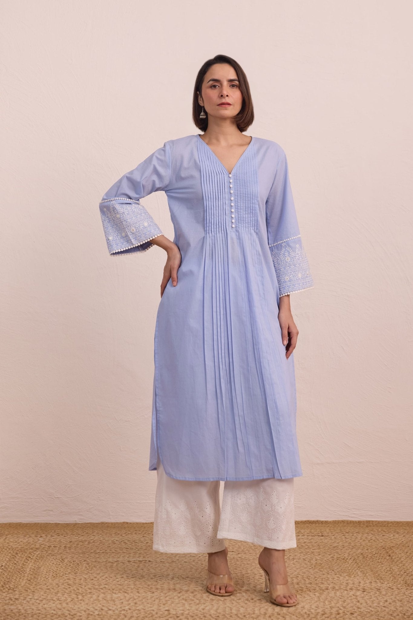 Powder Blue Pintuck Embellished Co - ord Set - Tara - C - Tara