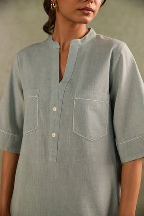 Powder Green Linen Blend Co-ord Set - Tara-C-Tara