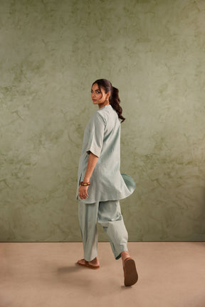 Powder Green Linen Blend Co-ord Set - Tara-C-Tara
