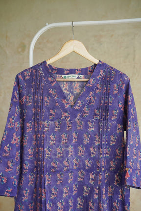 Purple Floral Booti Hand Block Print Cotton Kurta - Tara-C-Tara