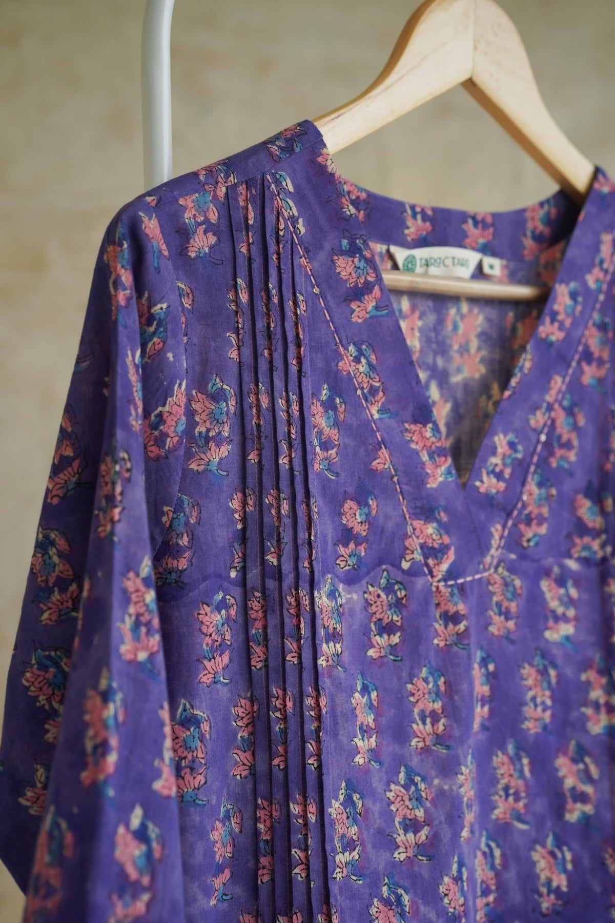 Purple Floral Booti Hand Block Print Cotton Kurta - Tara-C-Tara