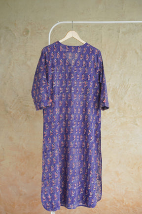 Purple Floral Booti Hand Block Print Cotton Kurta - Tara-C-Tara