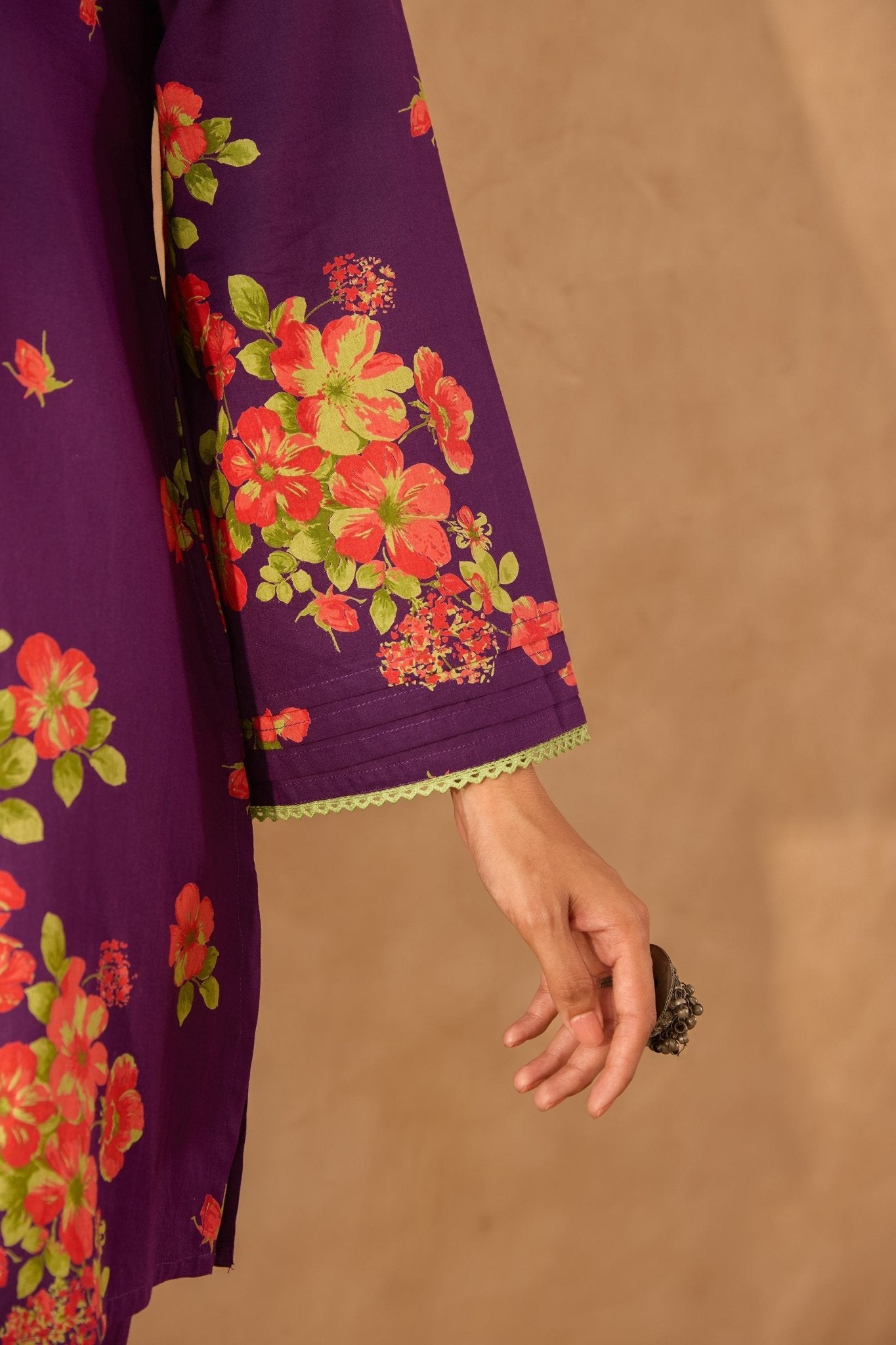Purple Floral Farshi Salwar Coord Set - Tara - C - Tara