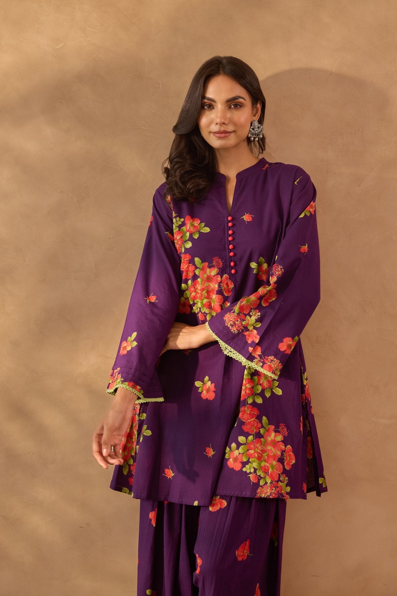 Purple Floral Farshi Salwar Coord Set - Tara - C - Tara