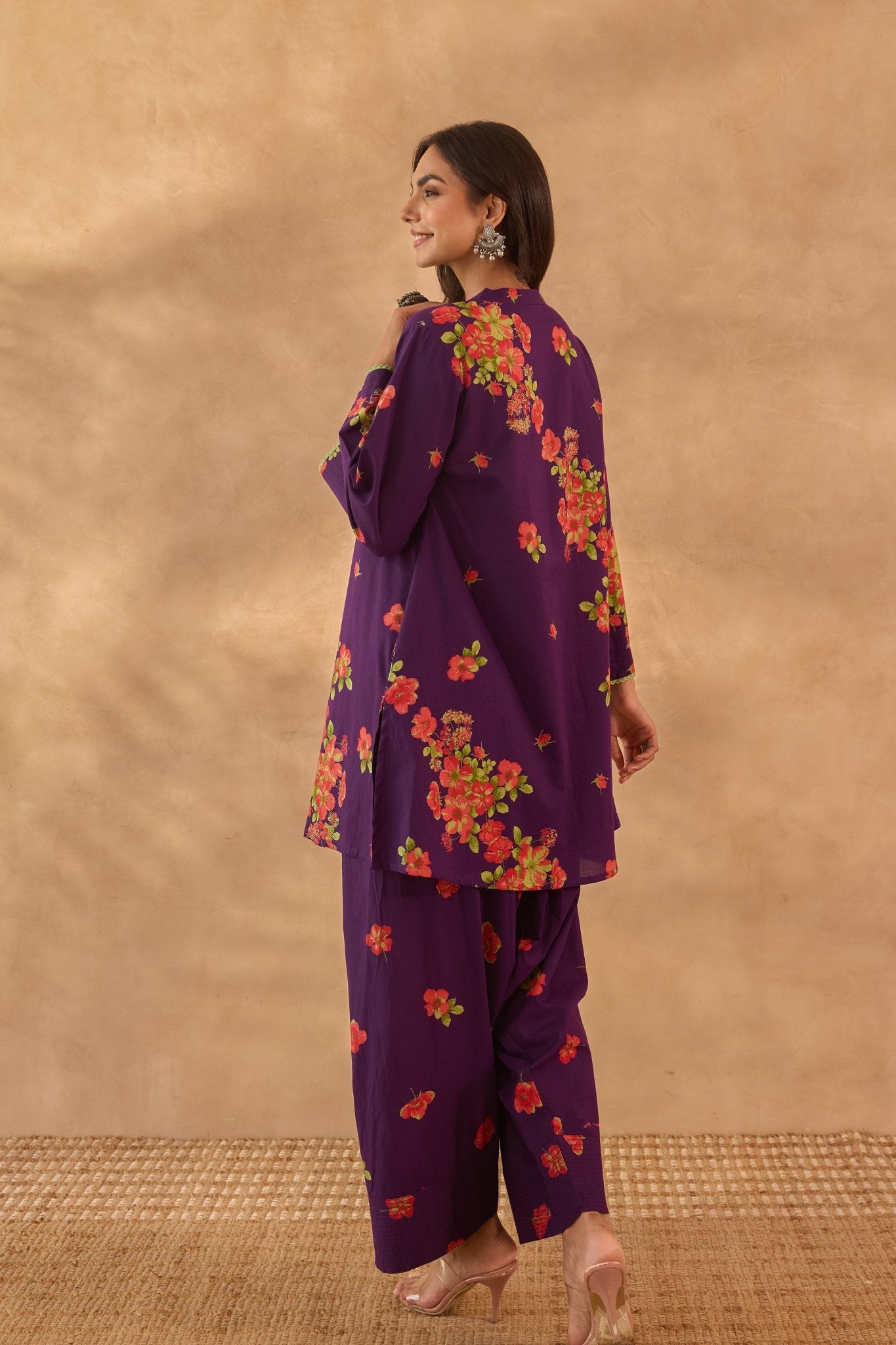 Purple Floral Farshi Salwar Coord Set - Tara - C - Tara