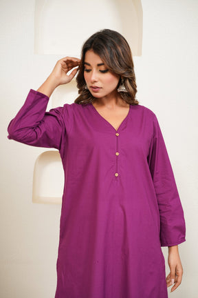 Purple Premium Cotton Long Kurta - Tara - C - Tara