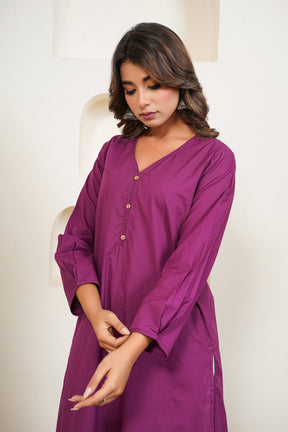 Purple Premium Cotton Long Kurta - Tara - C - Tara