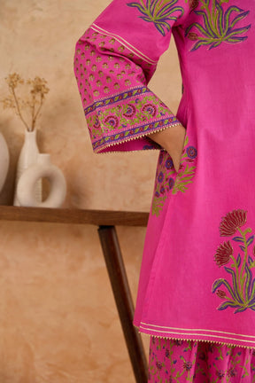 Rani Pink Floral Block Print Farsi Salwar Co-ord Set - Tara-C-Tara