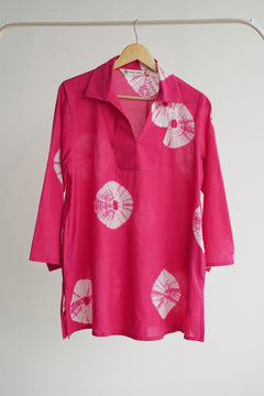 Rani Pink Shibori Hand Block Printed Tunic