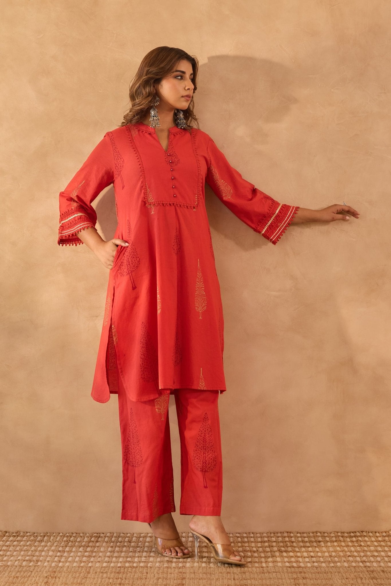 Red Buta Printed Coord Set - Tara - C - Tara
