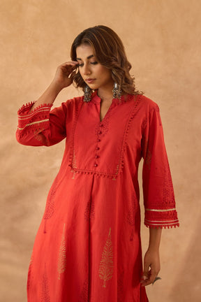 Red Buta Printed Coord Set - Tara - C - Tara