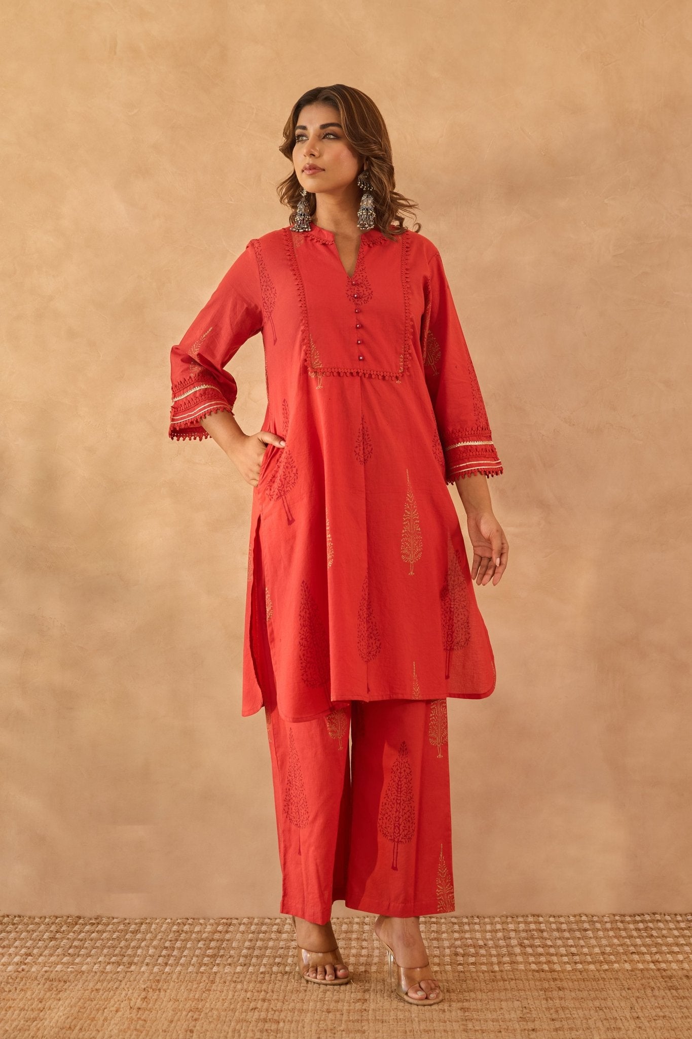 Red Buta Printed Coord Set - Tara - C - Tara