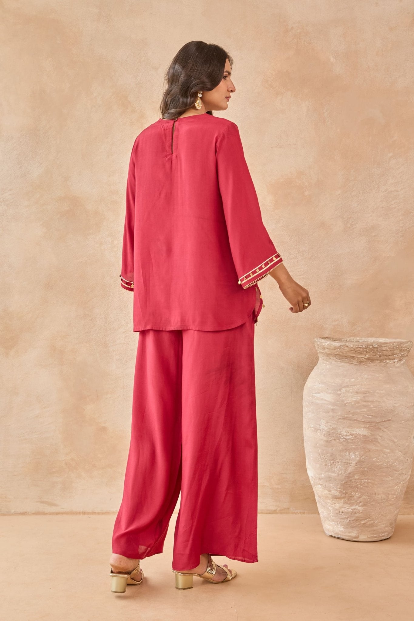 Red Coin-Tassel Embroidered Co-ord Set - Tara-C-Tara