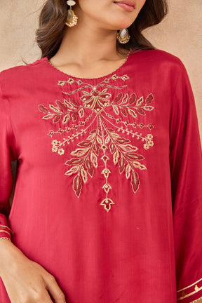 Red Coin-Tassel Embroidered Co-ord Set - Tara-C-Tara