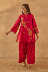 Red Floral Farshi Salwar Coord Set - Tara - C - Tara