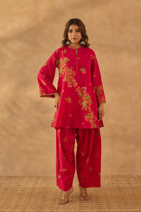 Red Floral Farshi Salwar Coord Set - Tara - C - Tara