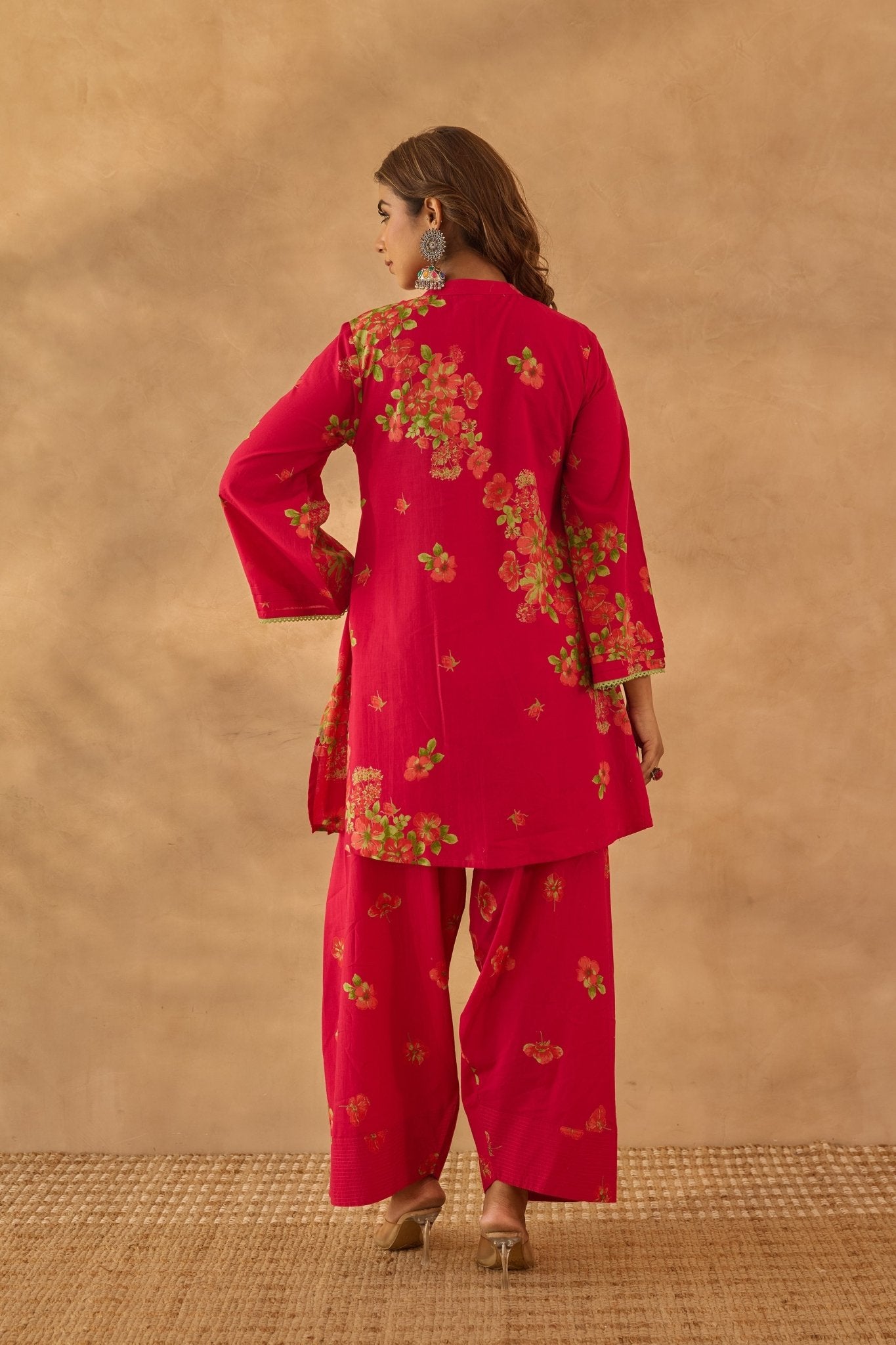 Red Floral Farshi Salwar Coord Set - Tara - C - Tara