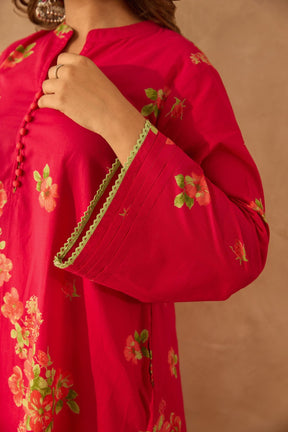 Red Floral Farshi Salwar Coord Set - Tara - C - Tara