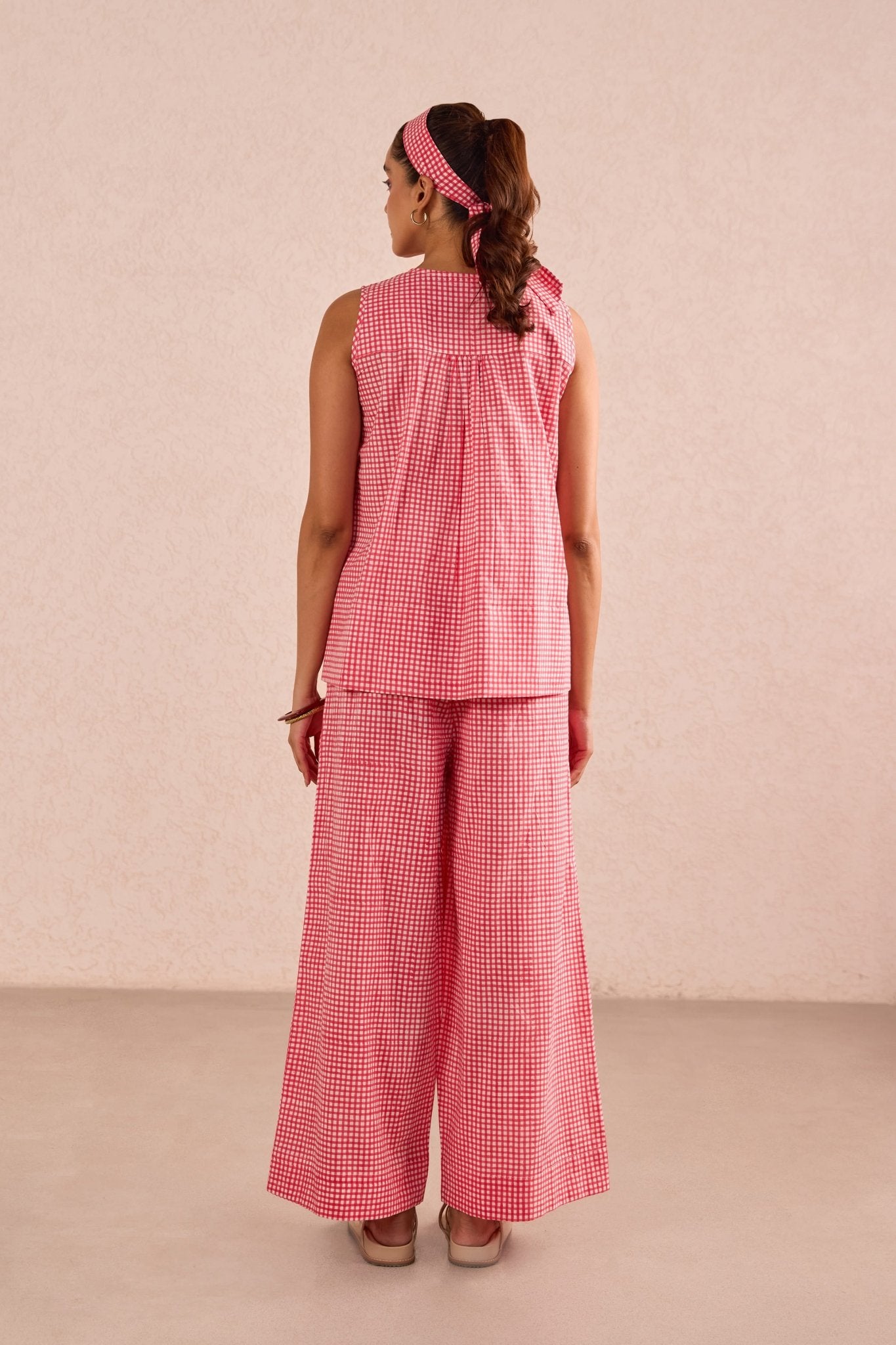 Red Gingham Check Print Sleeveless Co-ord Set - Tara-C-Tara