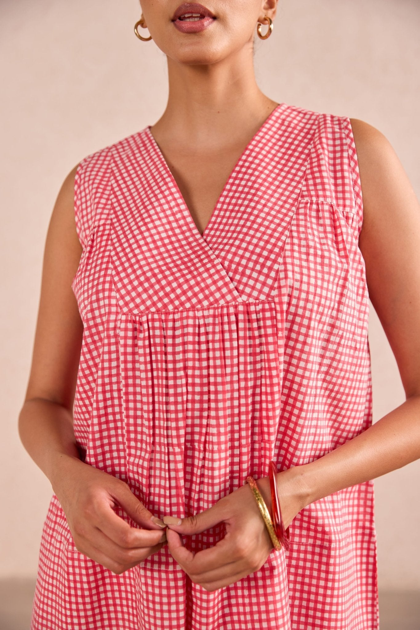 Red Gingham Check Print Sleeveless Co-ord Set - Tara-C-Tara