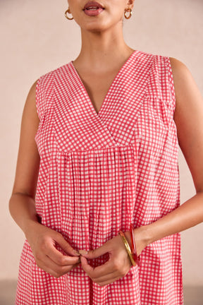 Red Gingham Check Print Sleeveless Co-ord Set - Tara-C-Tara