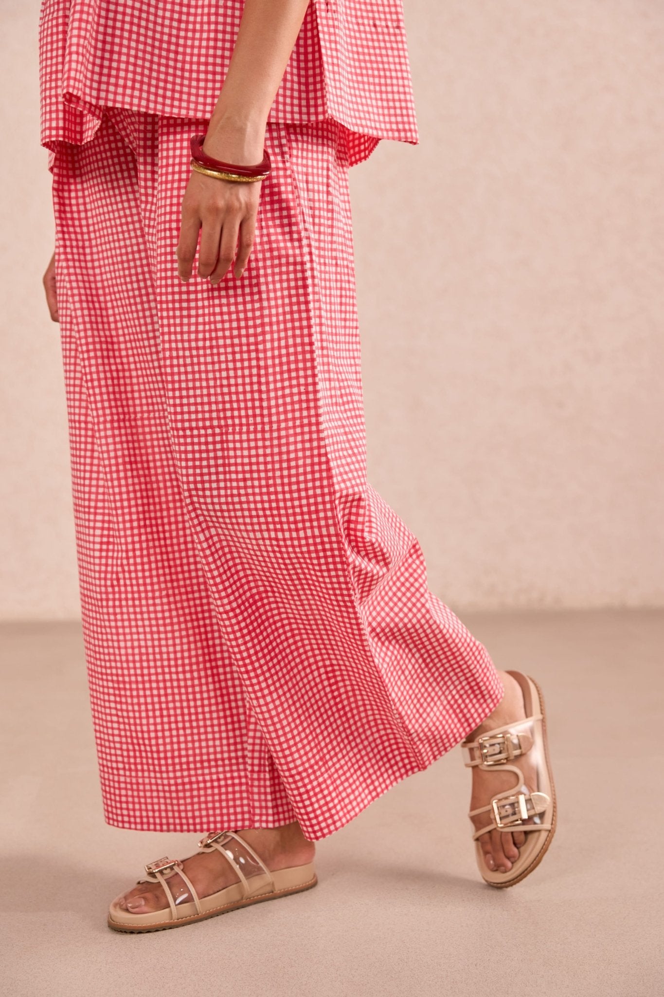 Red Gingham Check Print Sleeveless Co-ord Set - Tara-C-Tara