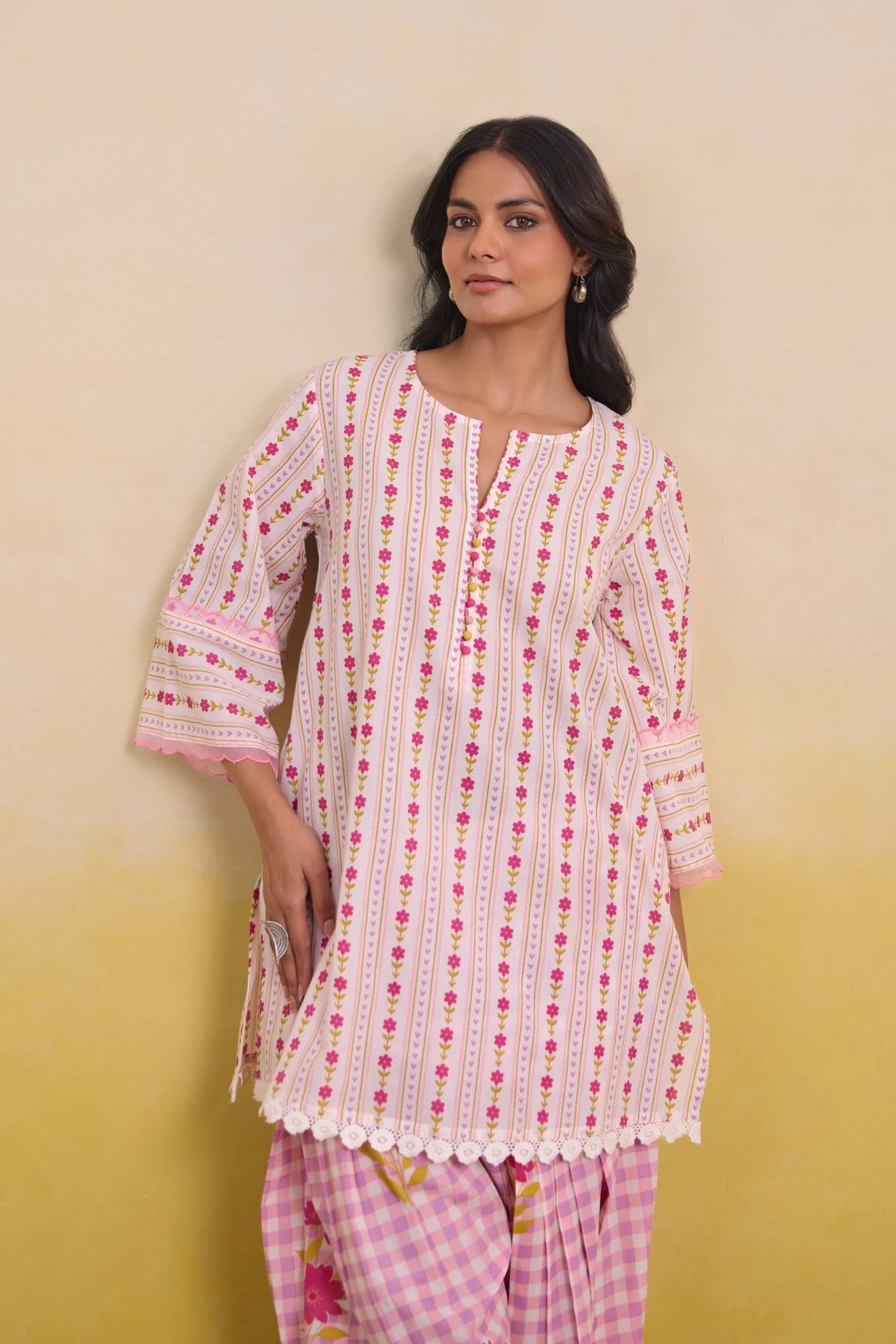 Rose Garden Botanical Stripe Scalloped Co - ord Set - Tara - C - Tara