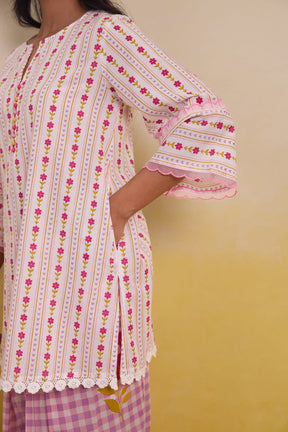 Rose Garden Botanical Stripe Scalloped Co - ord Set - Tara - C - Tara