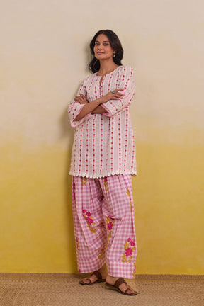 Rose Garden Botanical Stripe Scalloped Co - ord Set - Tara - C - Tara