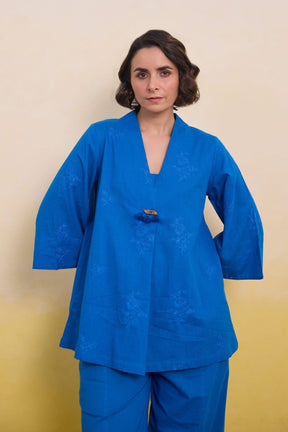 Royal Blue Embroidered Tunic Co - ord Set - Tara - C - Tara