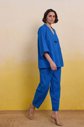 Royal Blue Embroidered Tunic Co - ord Set - Tara - C - Tara