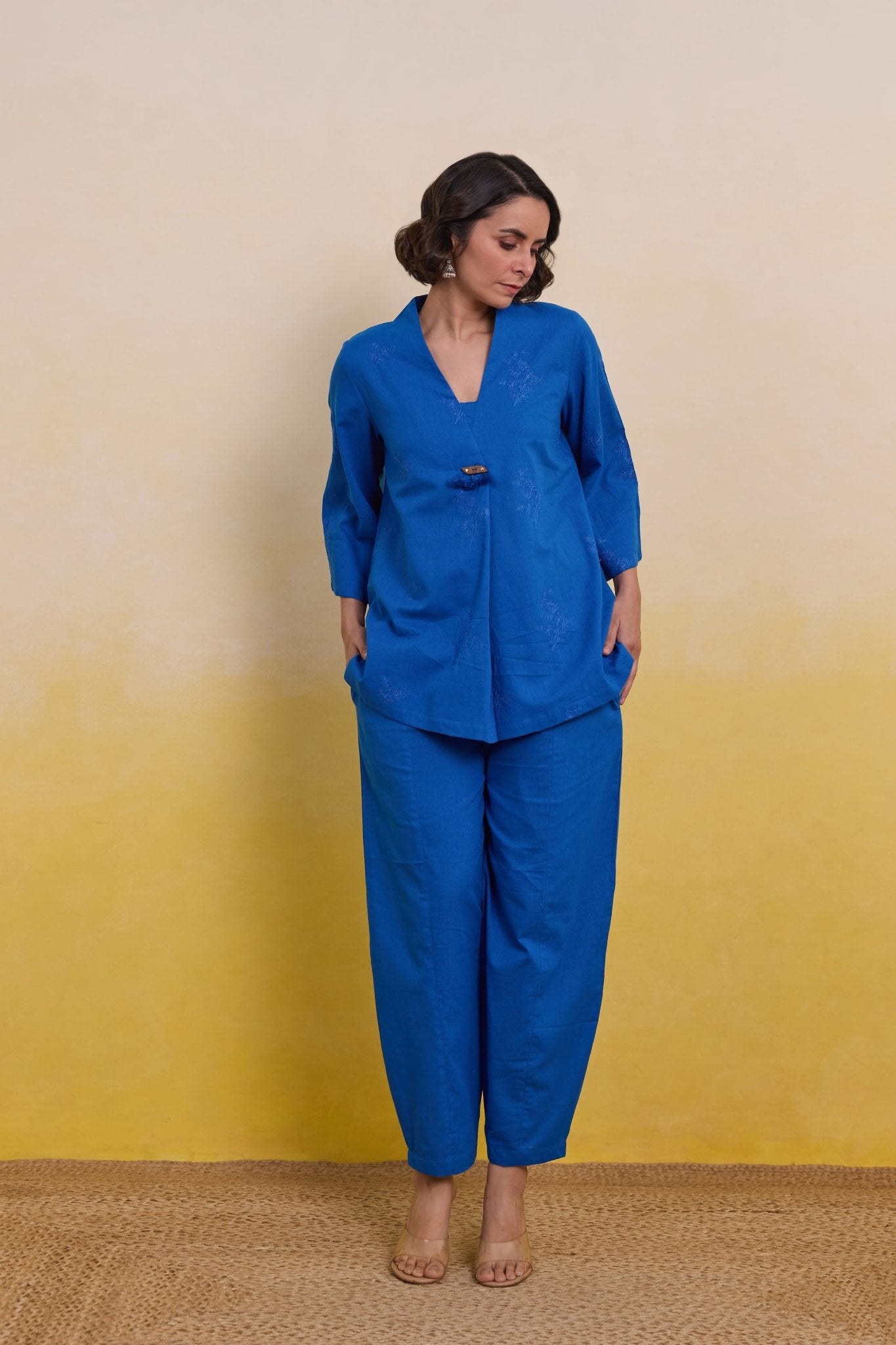 Royal Blue Embroidered Tunic Co - ord Set - Tara - C - Tara