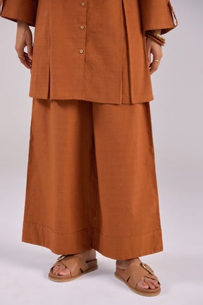 Rust Brown Checks Shirt Pleated Cotton Co-ord Set - Tara-C-Tara