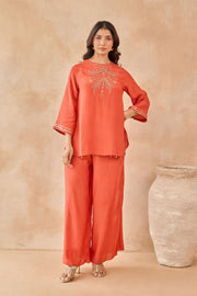 Rust Coin-Tassel Embroidered Co-ord Set