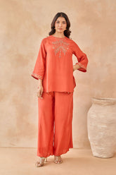 Rust Coin-Tassel Embroidered Co-ord Set - Tara-C-Tara