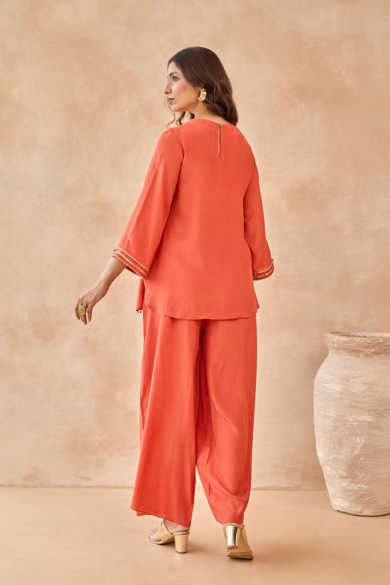 Rust Coin-Tassel Embroidered Co-ord Set - Tara-C-Tara