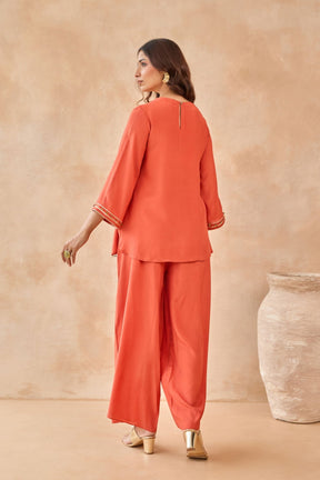 Rust Coin-Tassel Embroidered Co-ord Set - Tara-C-Tara