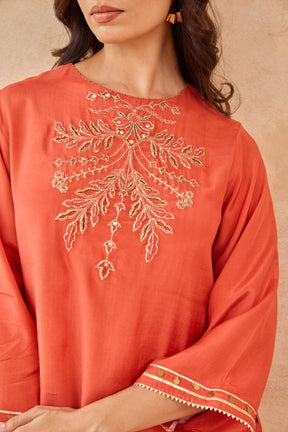 Rust Coin-Tassel Embroidered Co-ord Set - Tara-C-Tara