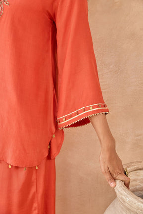 Rust Coin-Tassel Embroidered Co-ord Set - Tara-C-Tara