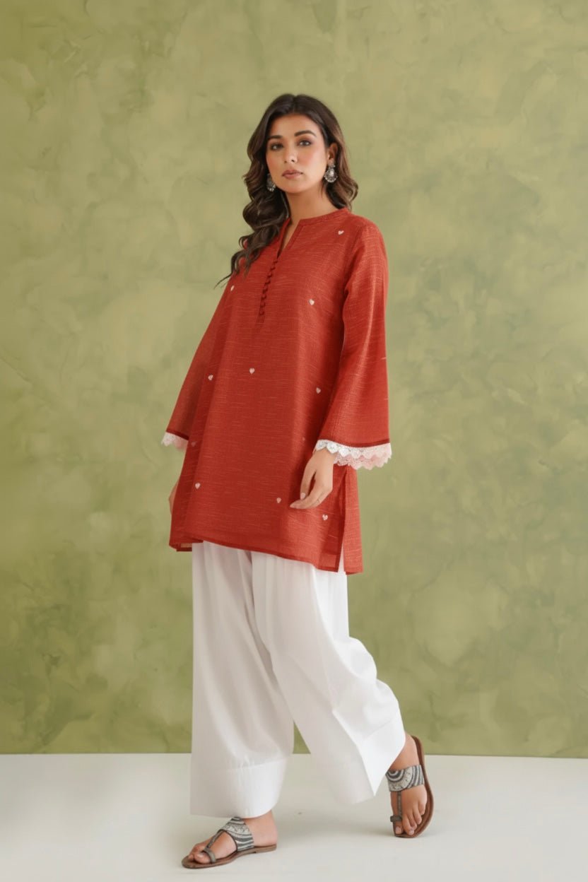 Rust Doriya Sweet Heart Kurta With Farshi Salwar - Tara - C - Tara