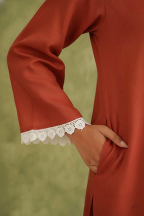 Rust Doriya Sweet Heart Kurta With Farshi Salwar - Tara - C - Tara