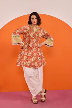 Rust Orange Floral Hand Block Printed Co-ord Set