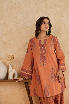 Rust Paisley Print Cotton Farsi Salwar Co-ord Set - Tara-C-Tara