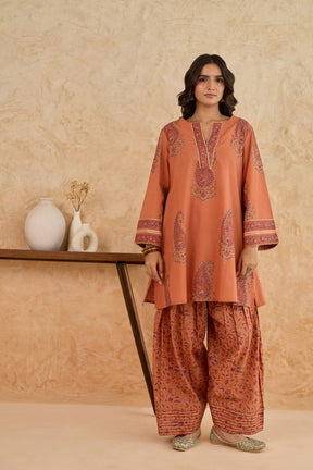 Rust Paisley Print Cotton Farsi Salwar Co-ord Set - Tara-C-Tara