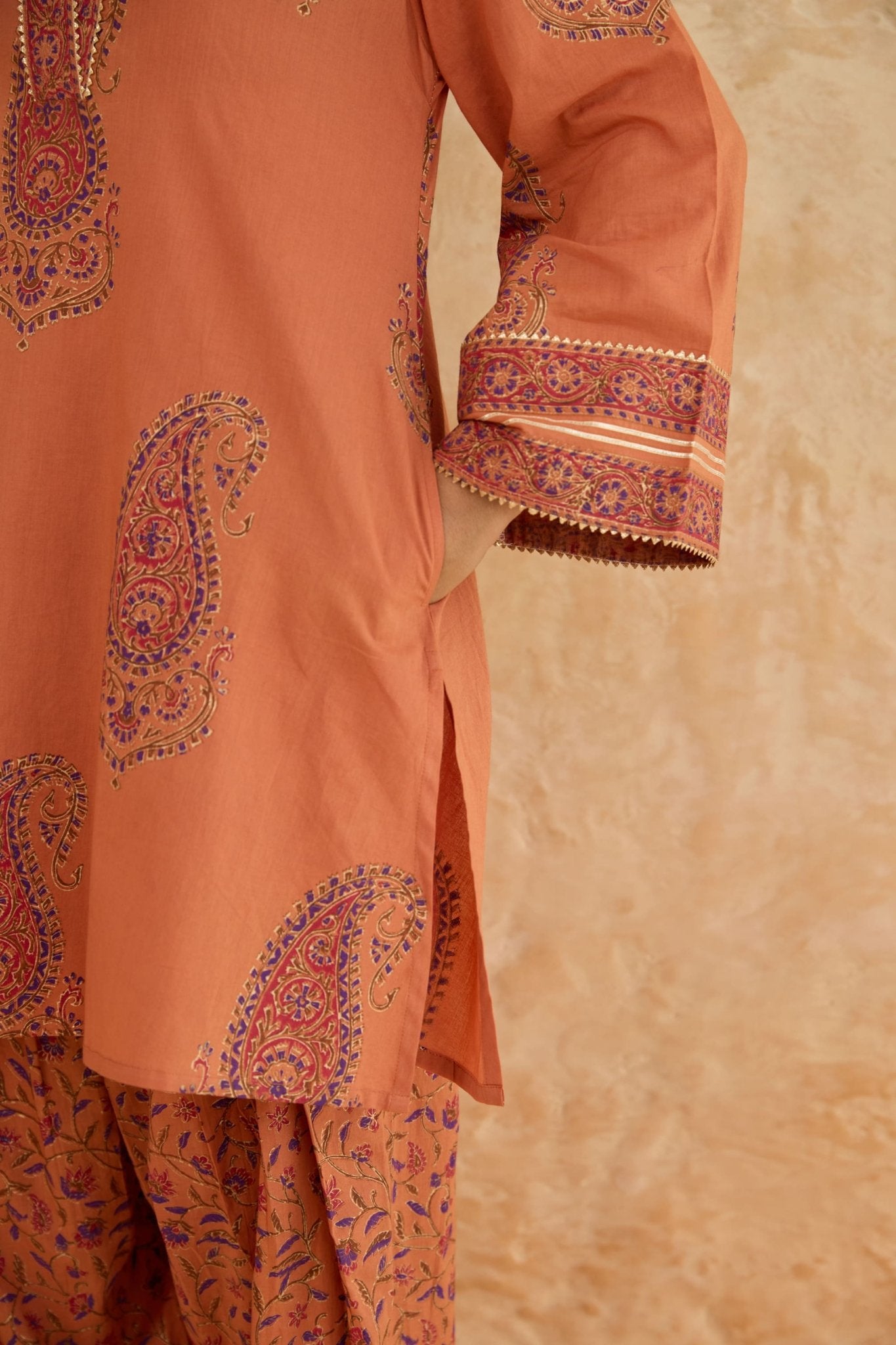Rust Paisley Print Cotton Farsi Salwar Co-ord Set - Tara-C-Tara