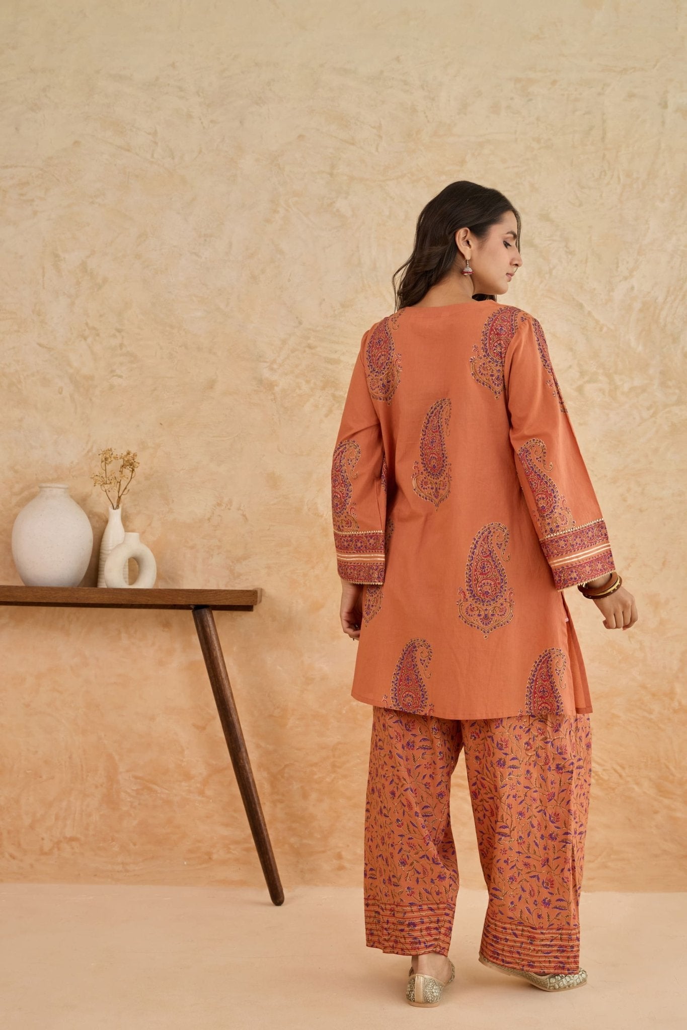 Rust Paisley Print Cotton Farsi Salwar Co-ord Set - Tara-C-Tara