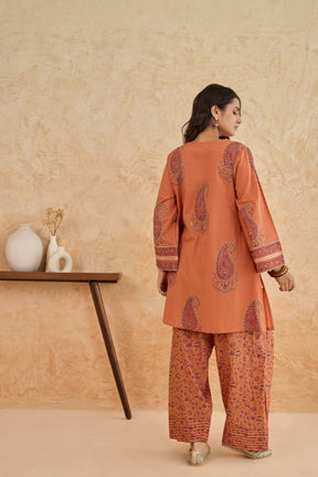Rust Paisley Print Cotton Farsi Salwar Co-ord Set - Tara-C-Tara