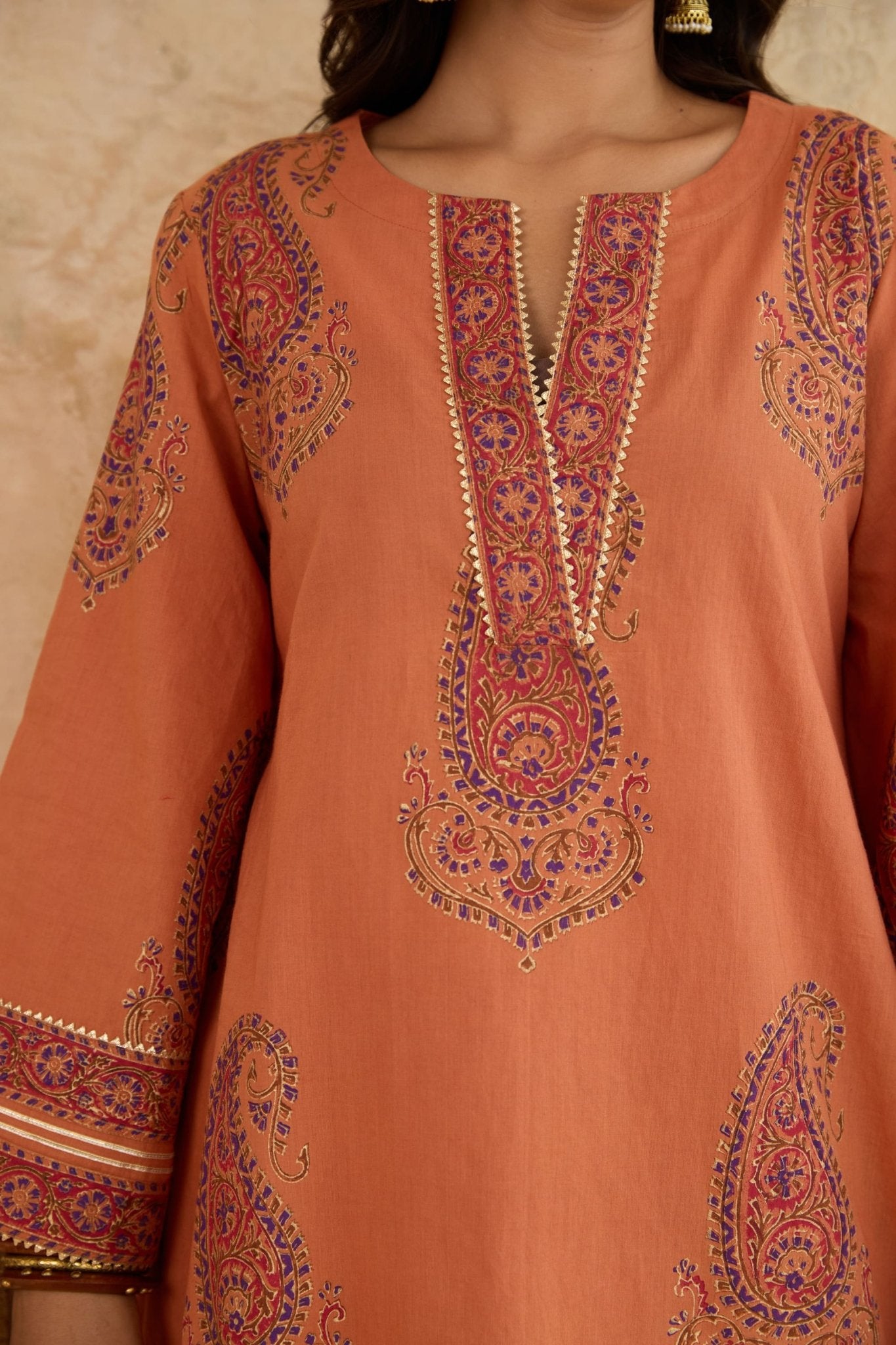 Rust Paisley Print Cotton Farsi Salwar Co-ord Set - Tara-C-Tara
